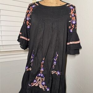 free people size medium black embroidery flowy dress